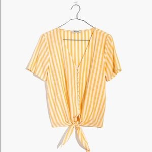 Madewell Tie-Front Button Top in Pompano Stripe